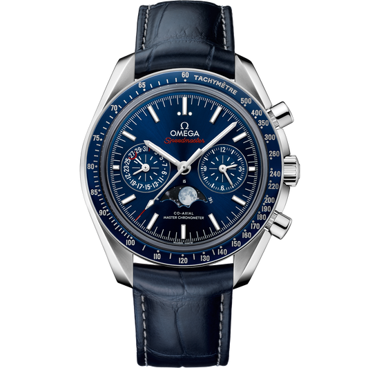 Speedmaster Moonphase 44.25 mm, steel on leather strap