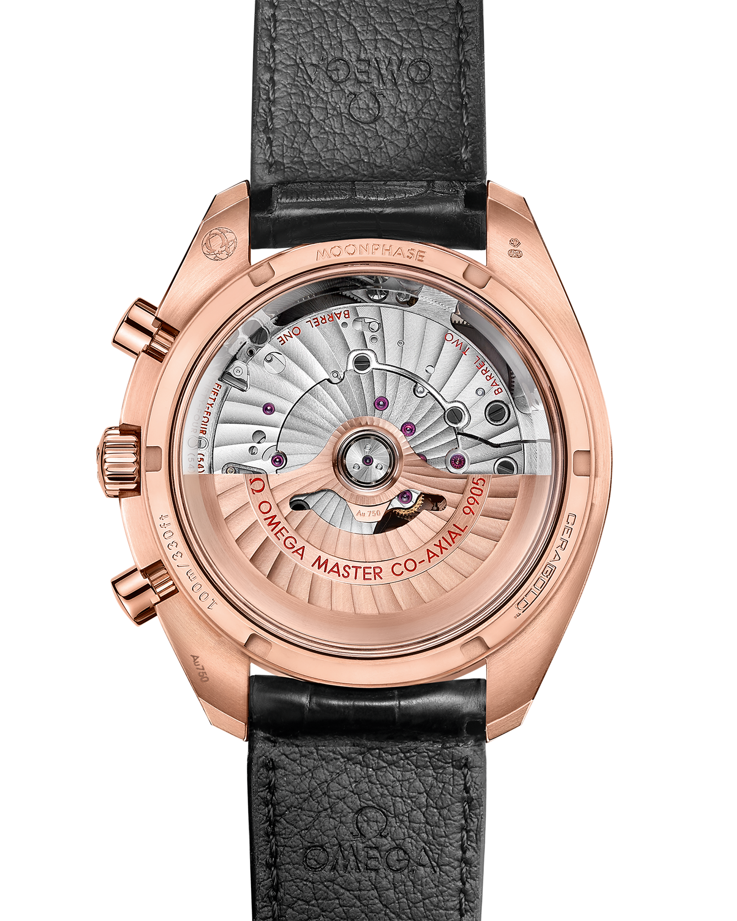 Speedmaster Moonphase 44.25 mm, Sedna™ gold on leather strap