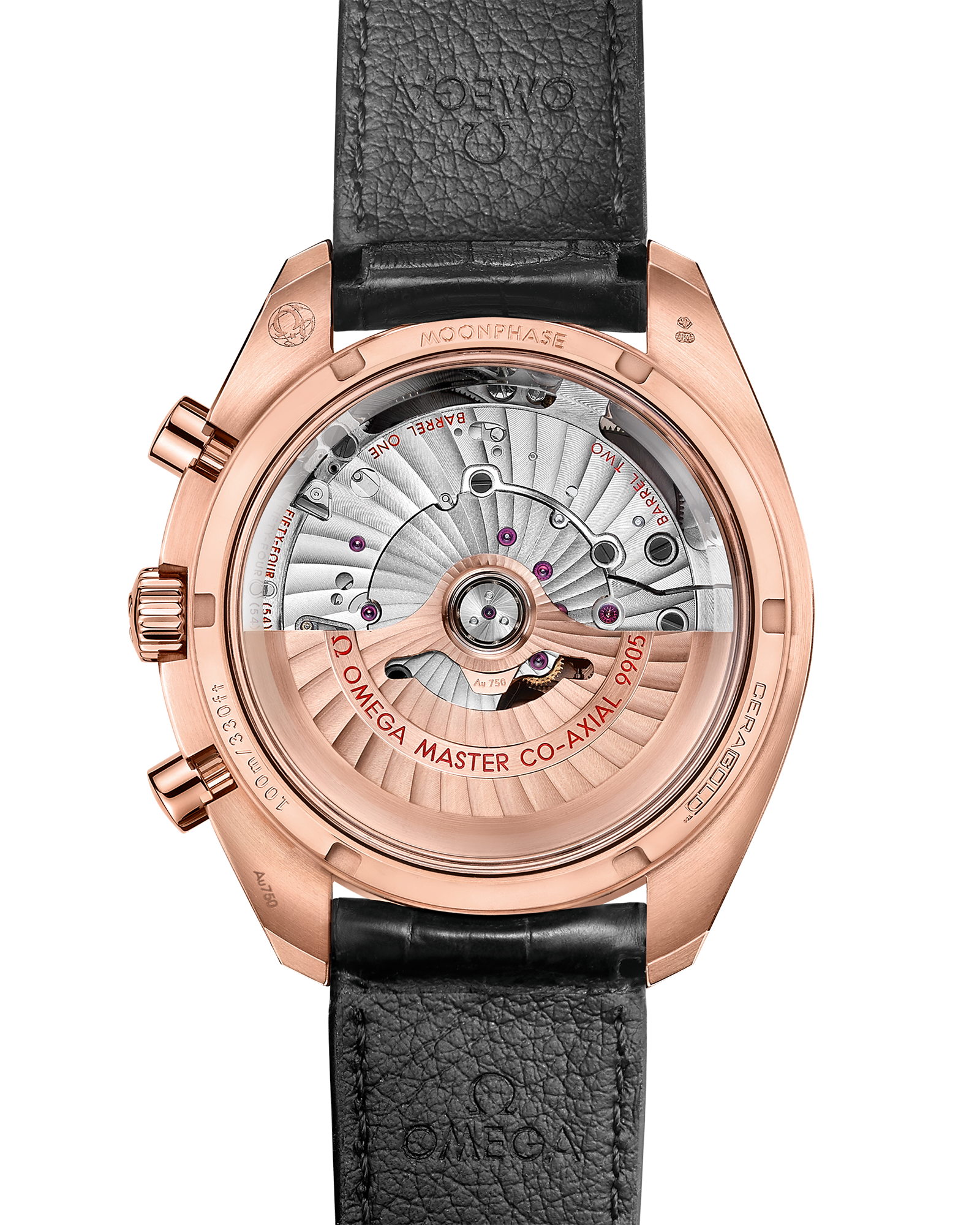 Speedmaster Moonphase 44.25 mm, Sedna™ gold on leather strap