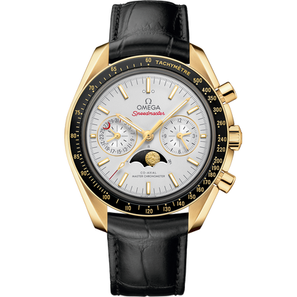 Speedmaster Moonphase 44.25 mm, yellow gold on leather strap