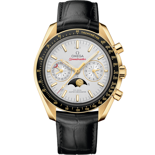 Speedmaster Moonphase 44.25 mm, yellow gold on leather strap