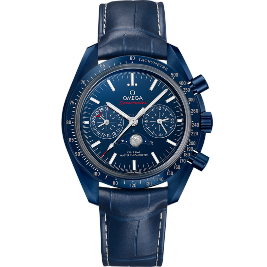 Speedmaster Moonphase 44.25 mm, blue ceramic on leather strap