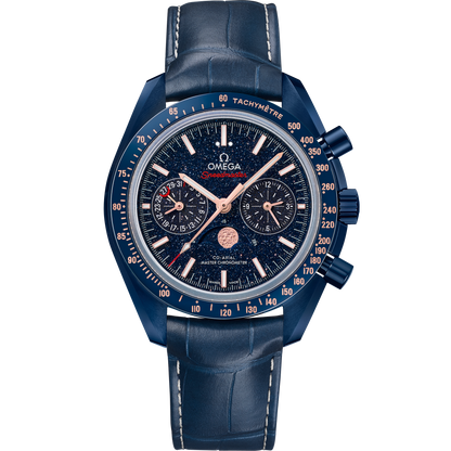 Speedmaster Moonphase 44.25 mm, blue ceramic on leather strap