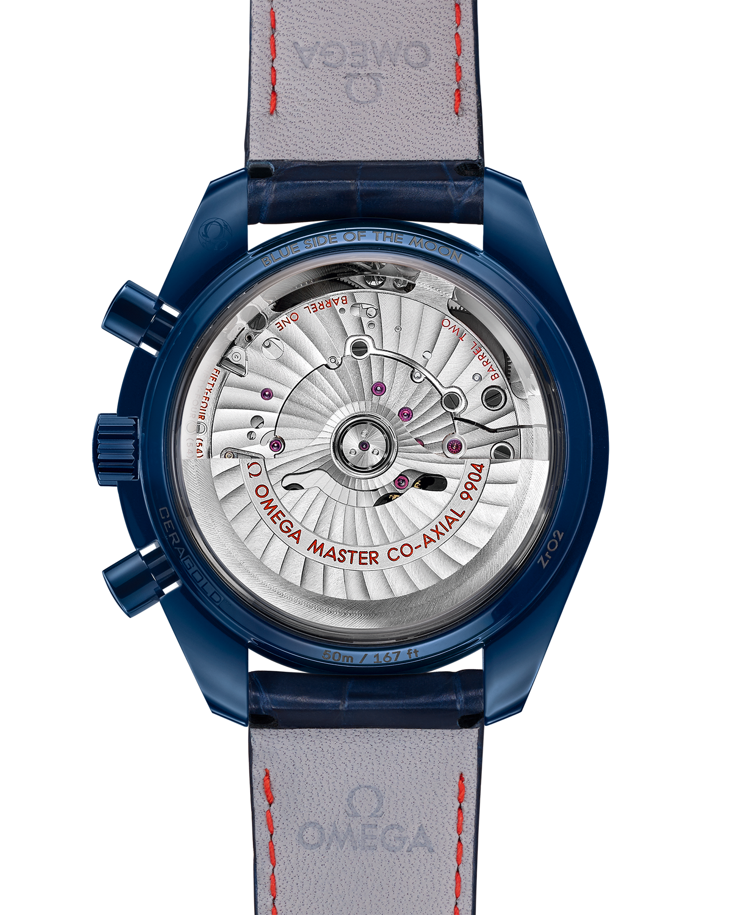 Speedmaster Moonphase 44.25 mm, blue ceramic on leather strap