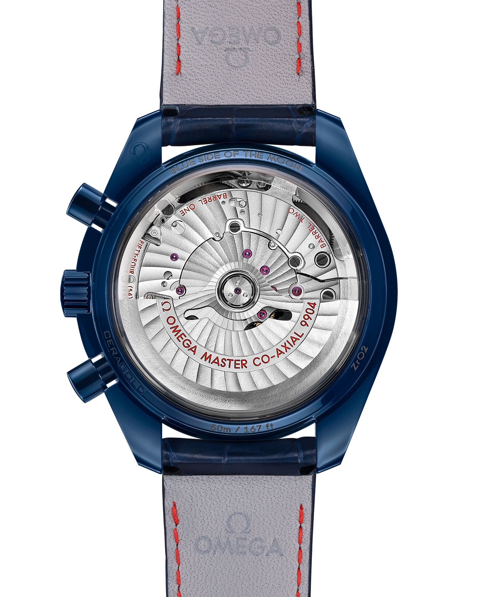 Speedmaster Moonphase 44.25 mm, blue ceramic on leather strap
