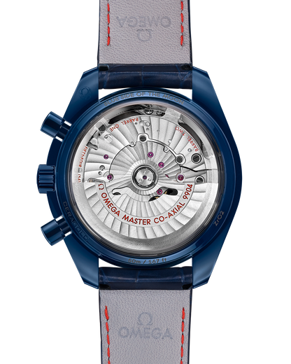 Speedmaster Moonphase 44.25 mm, blue ceramic on leather strap