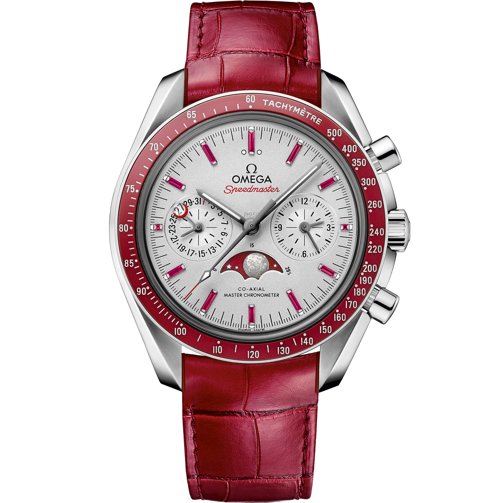Speedmaster Moonphase 44.25 mm, platinum on leather strap