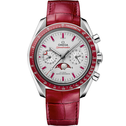 Speedmaster Moonphase 44.25 mm, platinum on leather strap