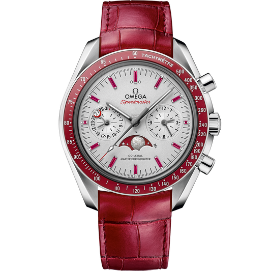 Speedmaster Moonphase 44.25 mm, platinum on leather strap