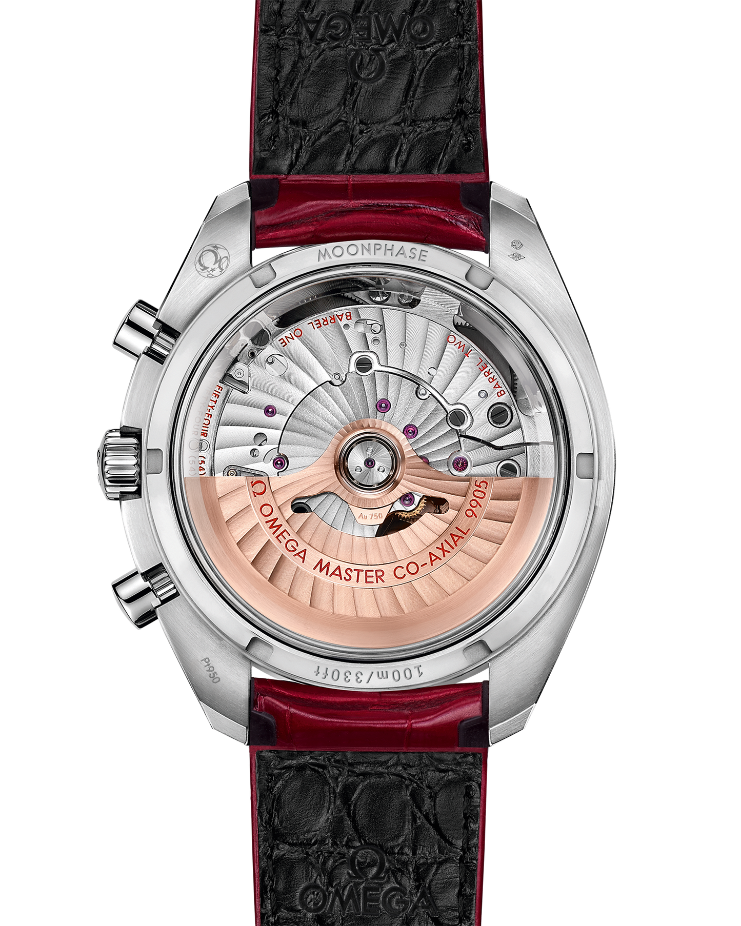 Speedmaster Moonphase 44.25 mm, platinum on leather strap