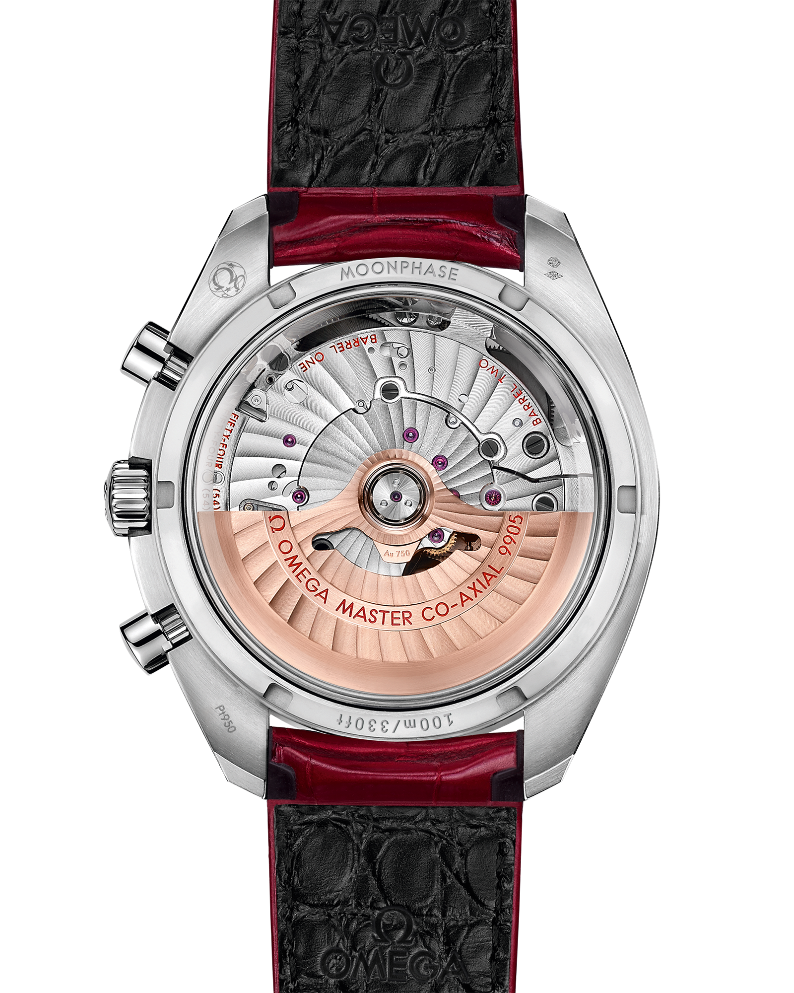 Speedmaster Moonphase 44.25 mm, platinum on leather strap