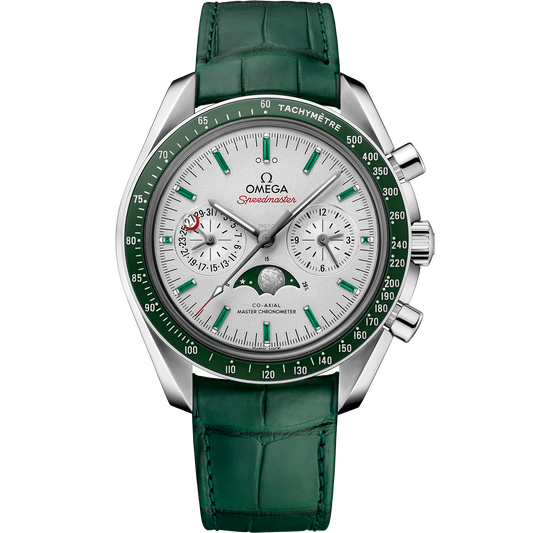 Speedmaster Moonphase 44.25 mm, platinum on leather strap