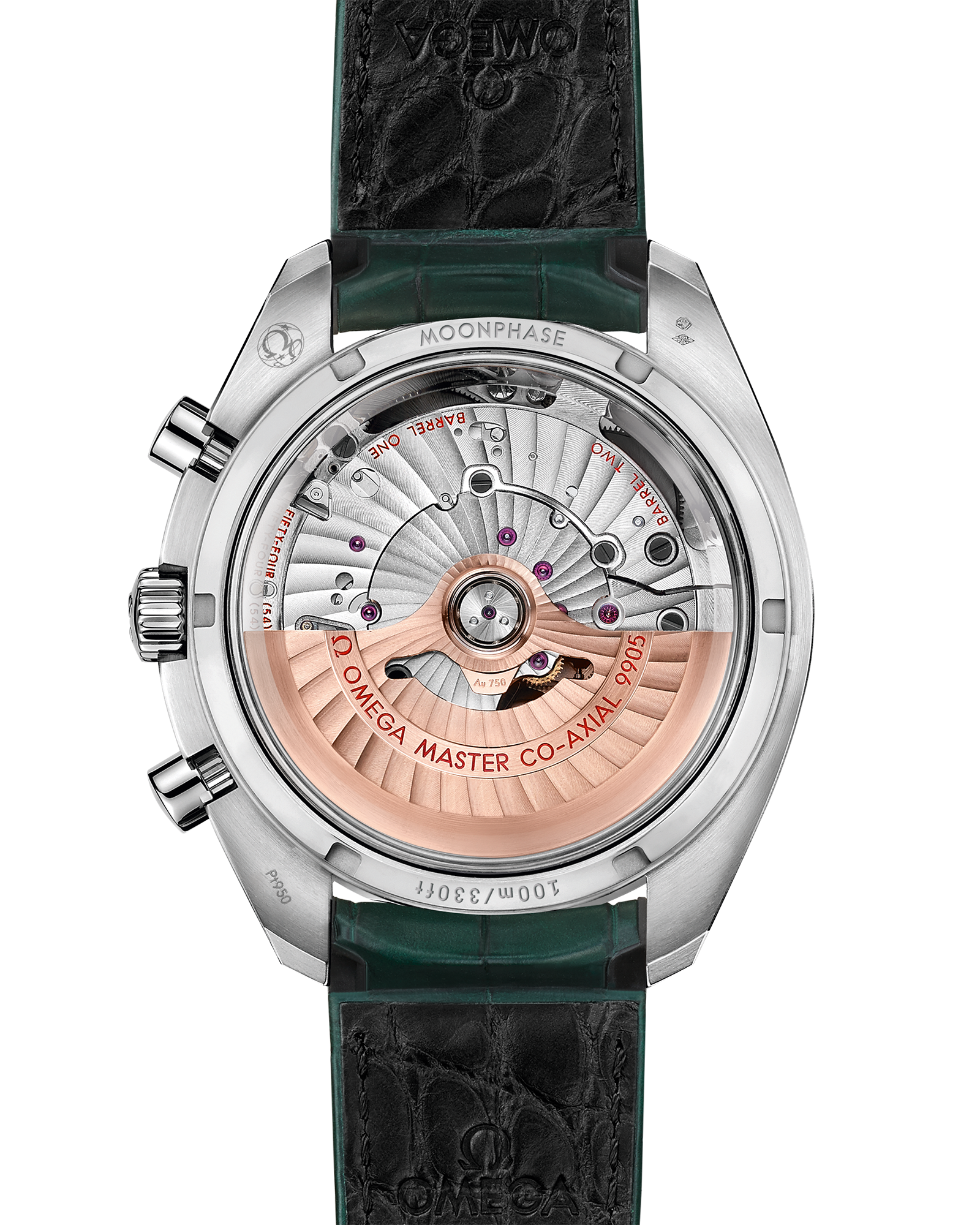 Speedmaster Moonphase 44.25 mm, platinum on leather strap
