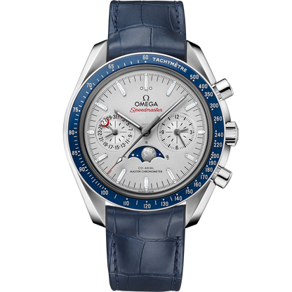 Speedmaster Moonphase 44.25 mm, platinum on leather strap