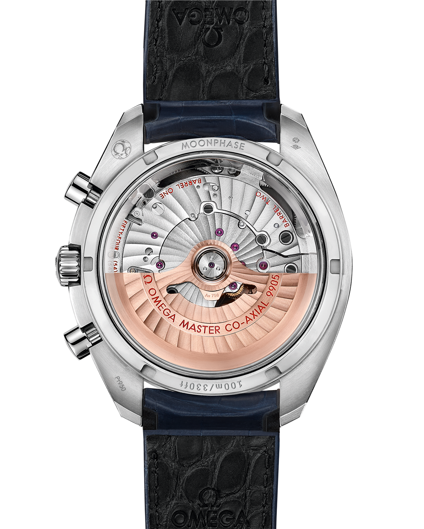 Speedmaster Moonphase 44.25 mm, platinum on leather strap