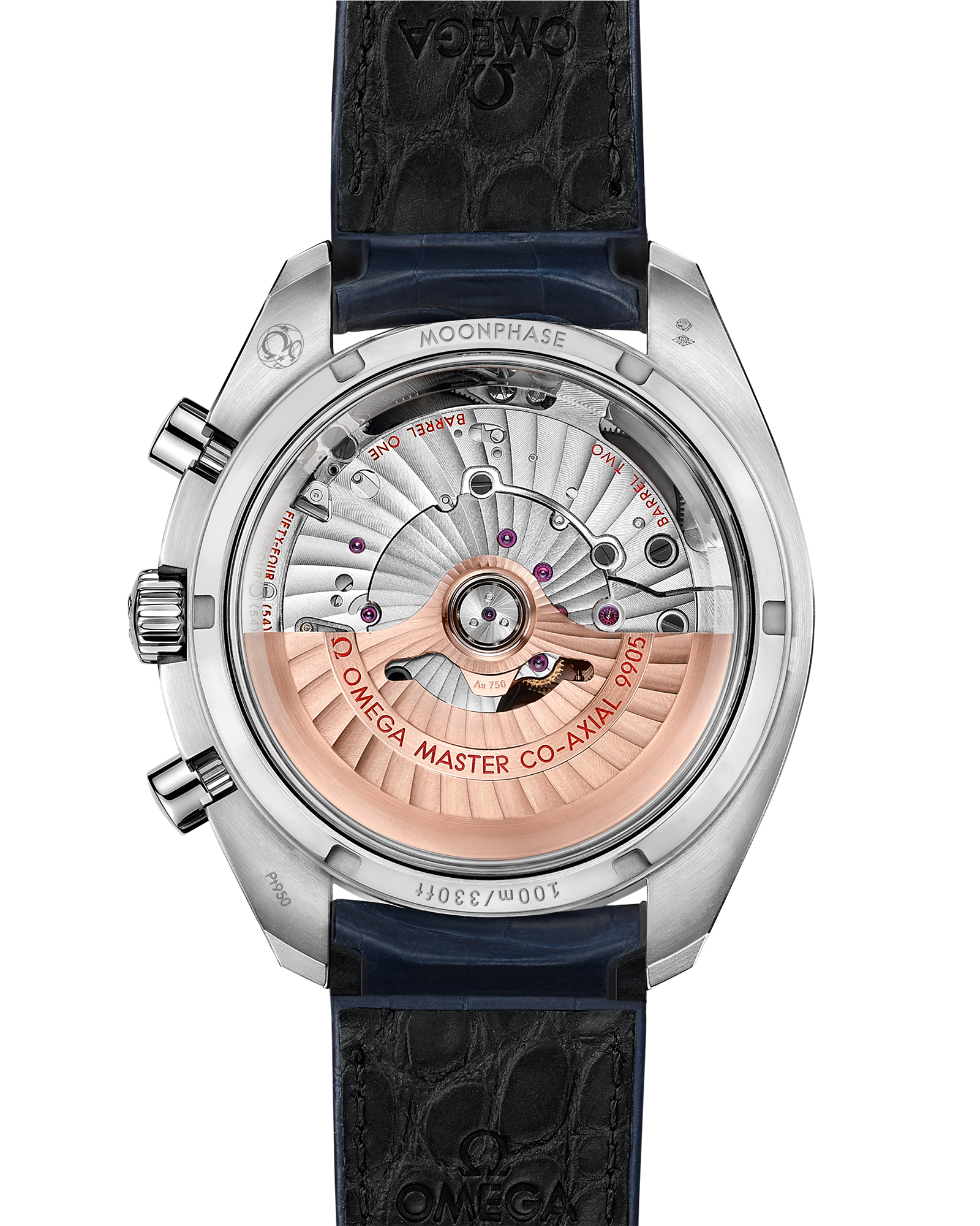 Speedmaster Moonphase 44.25 mm, platinum on leather strap