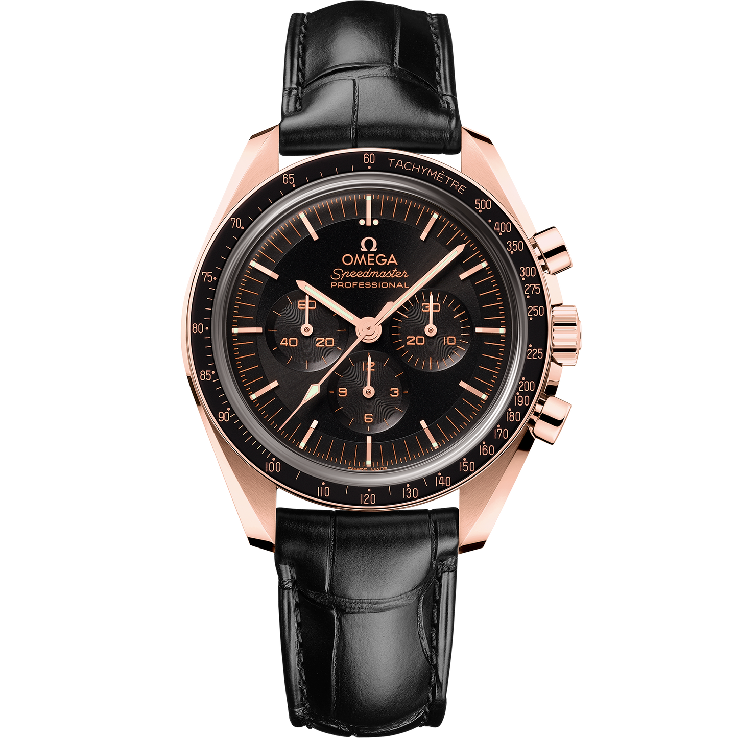 Speedmaster Moonwatch Professional 42 mm, Sedna™ gold on leather strap