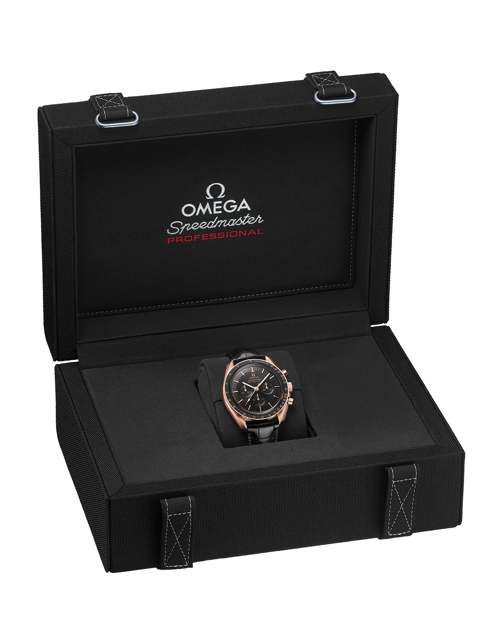 Speedmaster Moonwatch Professional 42 mm, Sedna™ gold on leather strap