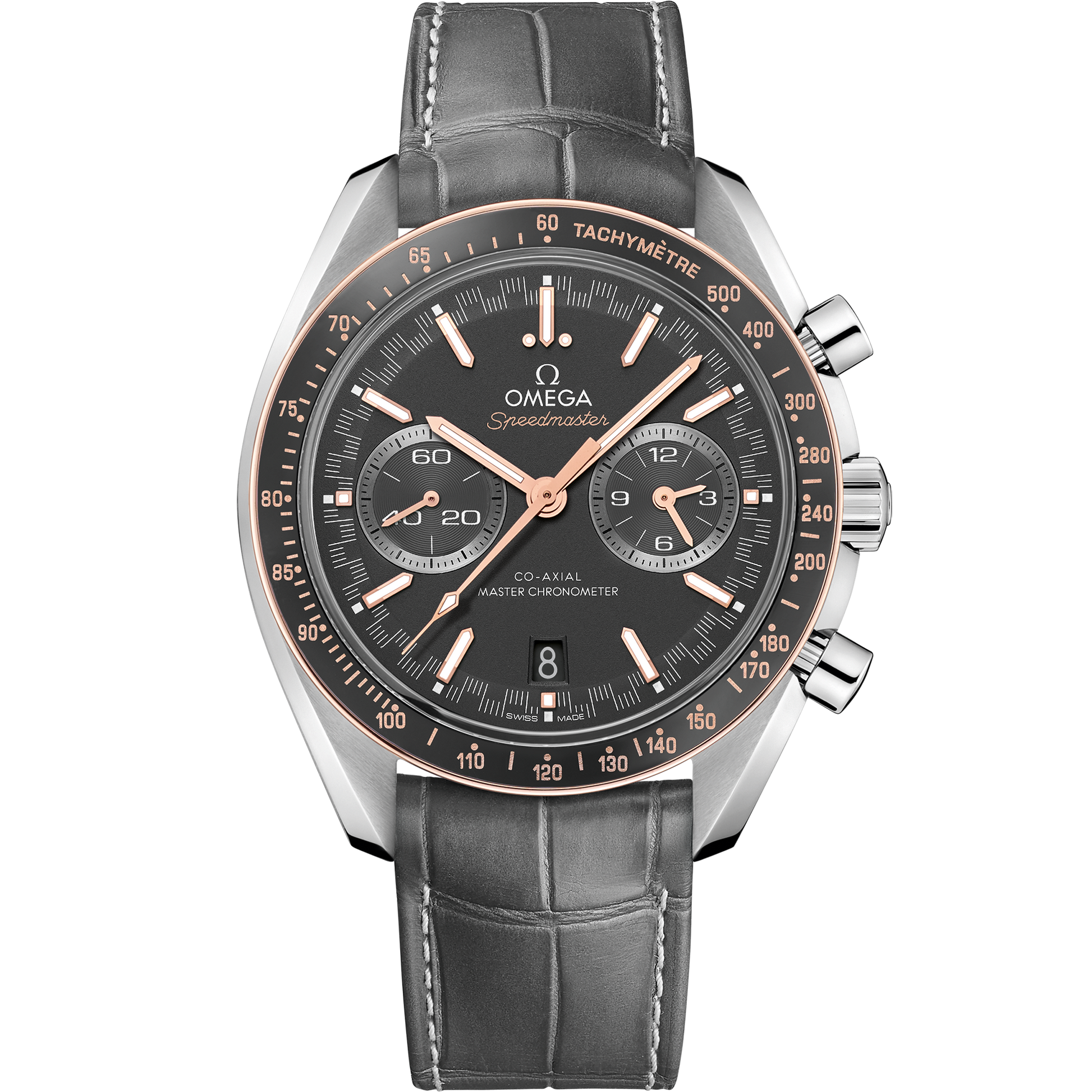 Speedmaster Racing 44.25 mm, steel on leather strap