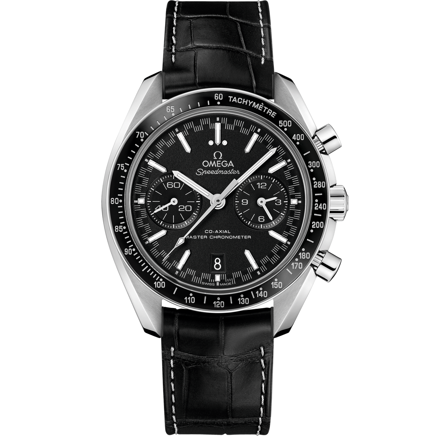 Speedmaster Racing 44.25 mm, steel on leather strap
