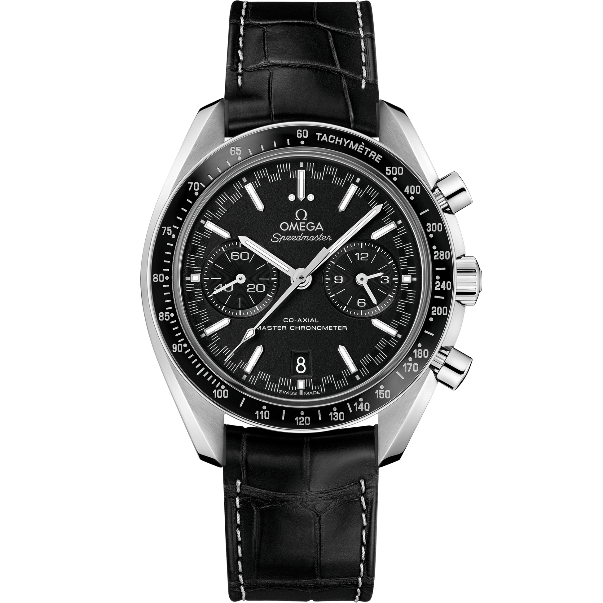Speedmaster Racing 44.25 mm, steel on leather strap