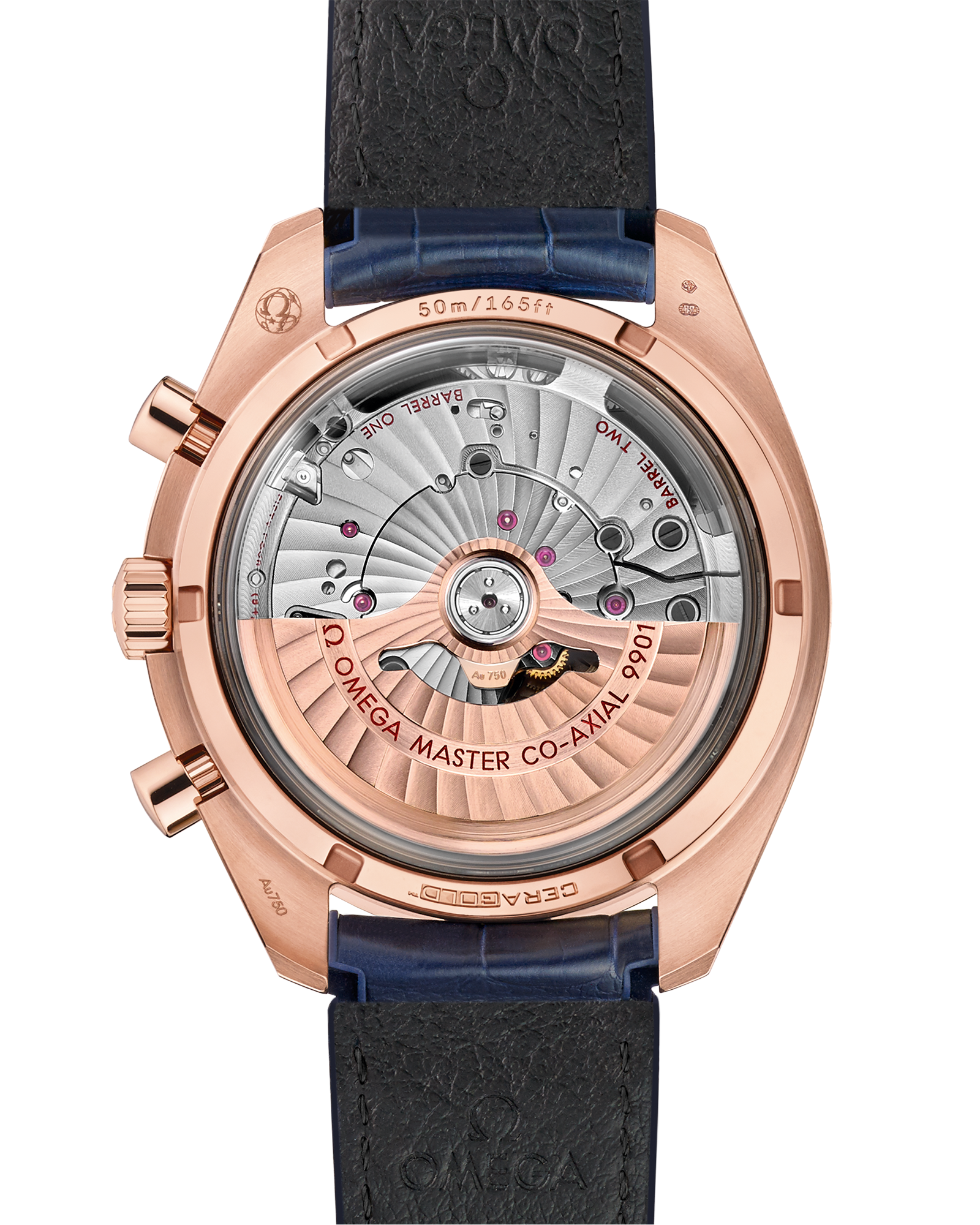 Speedmaster Racing 44.25 mm, Sedna™ gold on leather strap